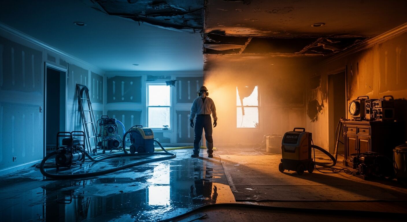 Technicians performing restoration services representing fire and water damage restoration in South Florida