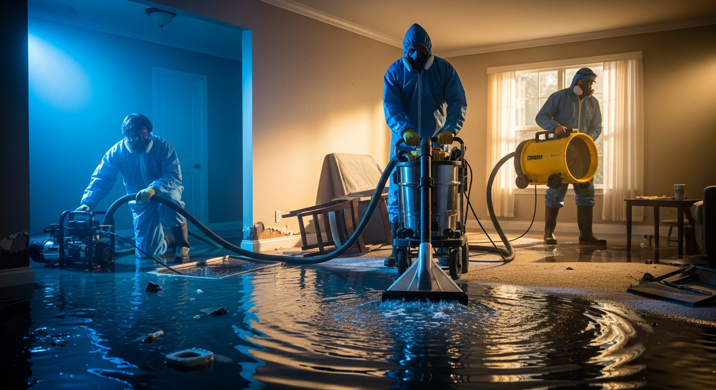Emergency water damage restoration team at work in South Florida