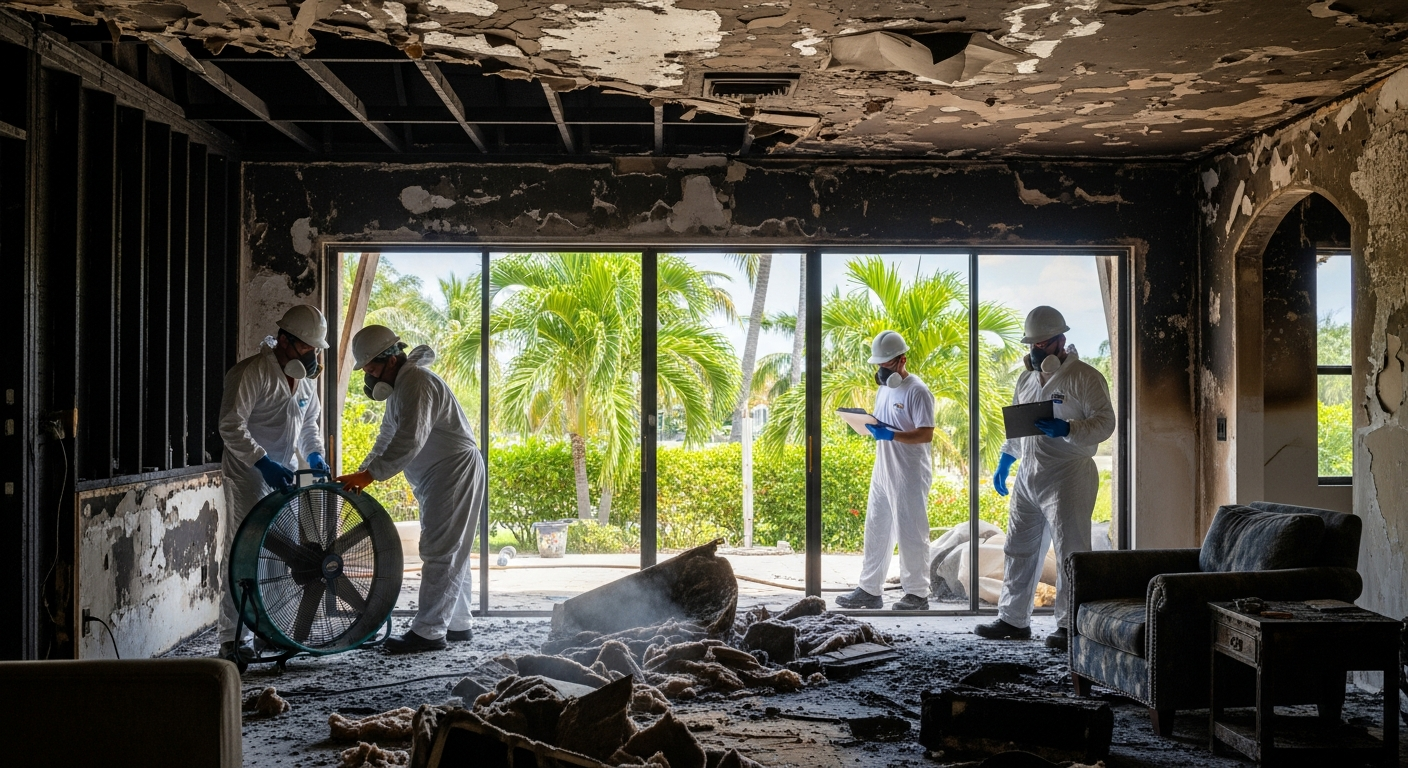Fire damage restoration cleanup of a residential property in South Florida
